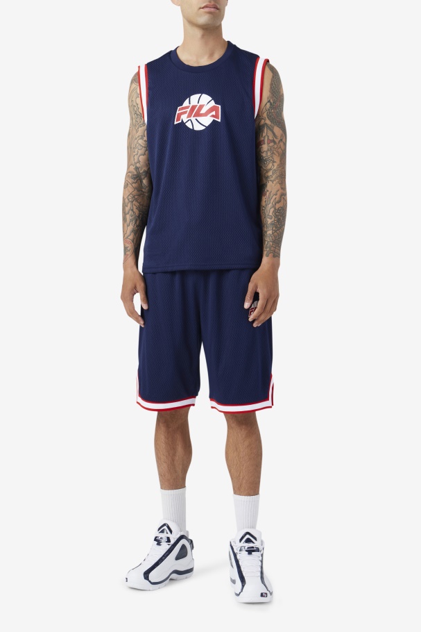 Bermuda De Basquete Azul Marinho/vermelho/branco Fila Ovi