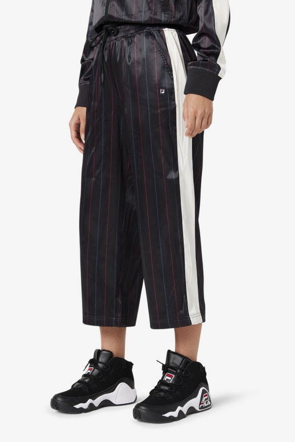 Calça Cropped Preta/tofu Fila Aviana De Cetim