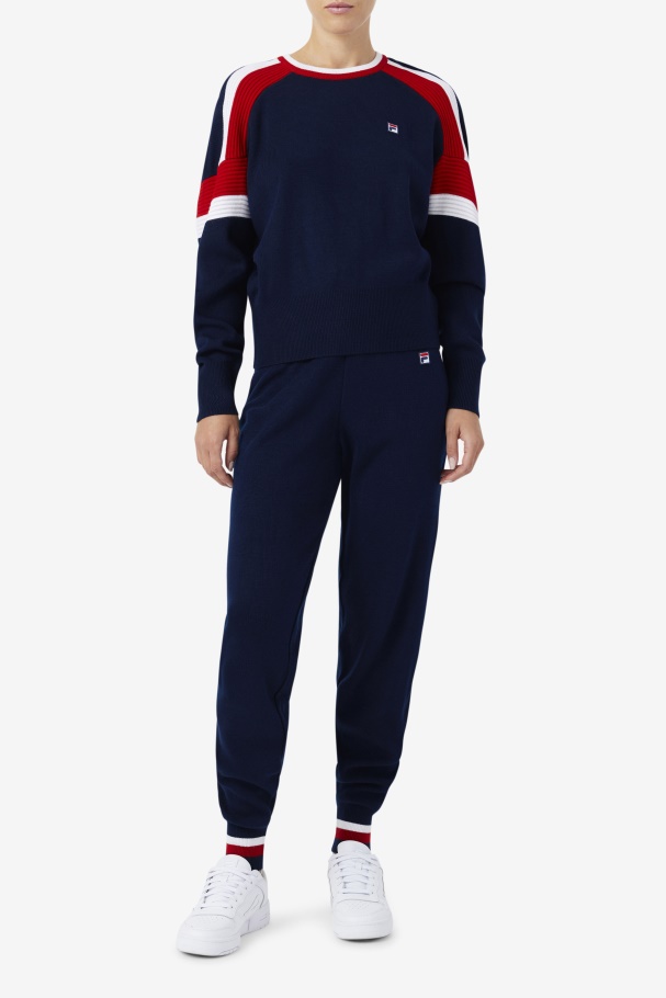 Calça De Tricô Frankie Azul Marinho/vermelho/branco