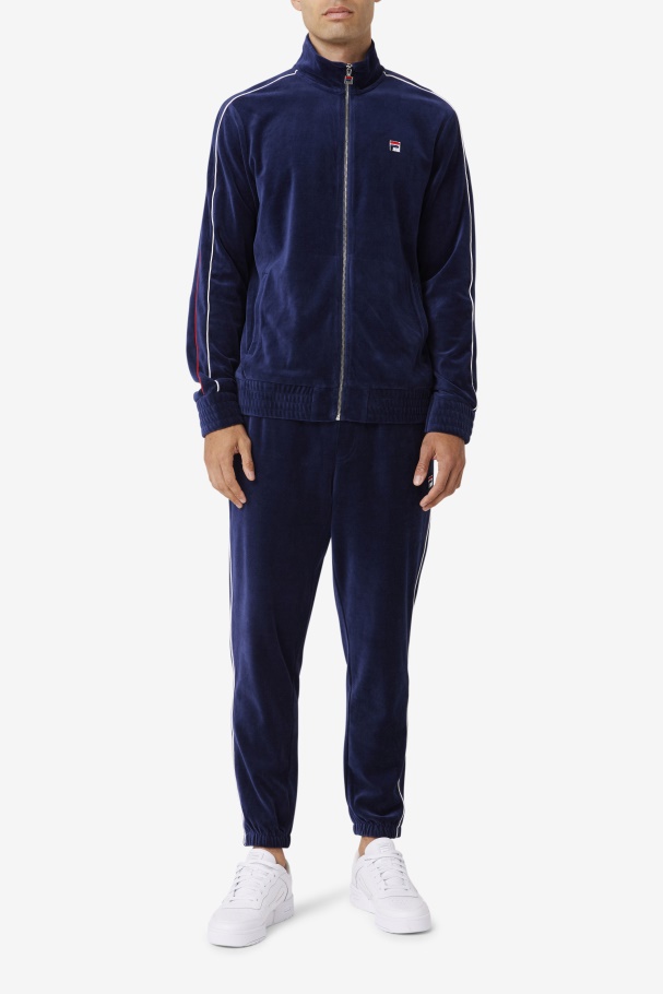 Calça De Veludo Azul Marinho/branco/vermelho Fila Deverall