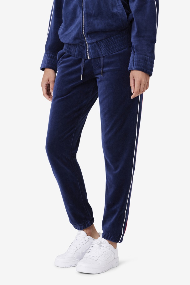 Calça De Veludo Azul Marinho/branco/vermelho Fila Deverall