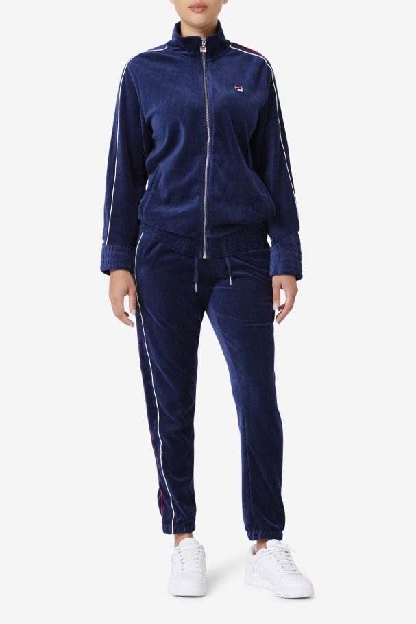 Calça De Veludo Azul Marinho/branco/vermelho Fila Deverall