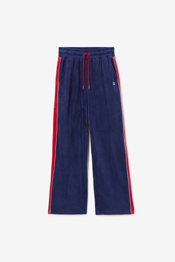 Calça De Veludo Azul Marinho/branco/vermelho Fila Valery
