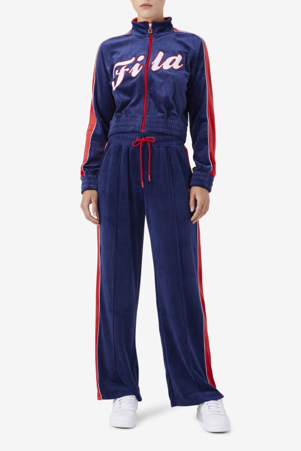 Calça De Veludo Azul Marinho/branco/vermelho Fila Valery