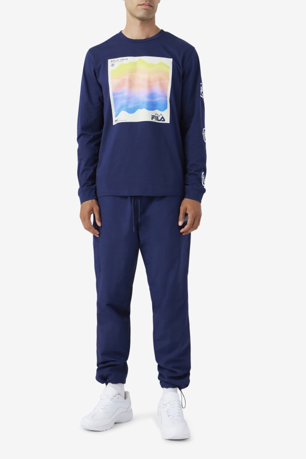 Camisa De Manga Longa Azul Marinho/iced Aqua/garça Quadrada