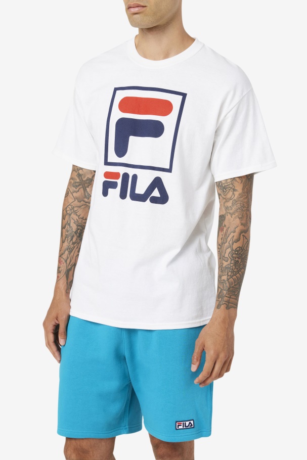 Camiseta Branca/marinho/vermelho Fila Empilhada