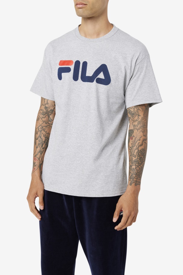 Camiseta Cinza Urze/marinha/vermelho Fila Com Logotipo Masculino