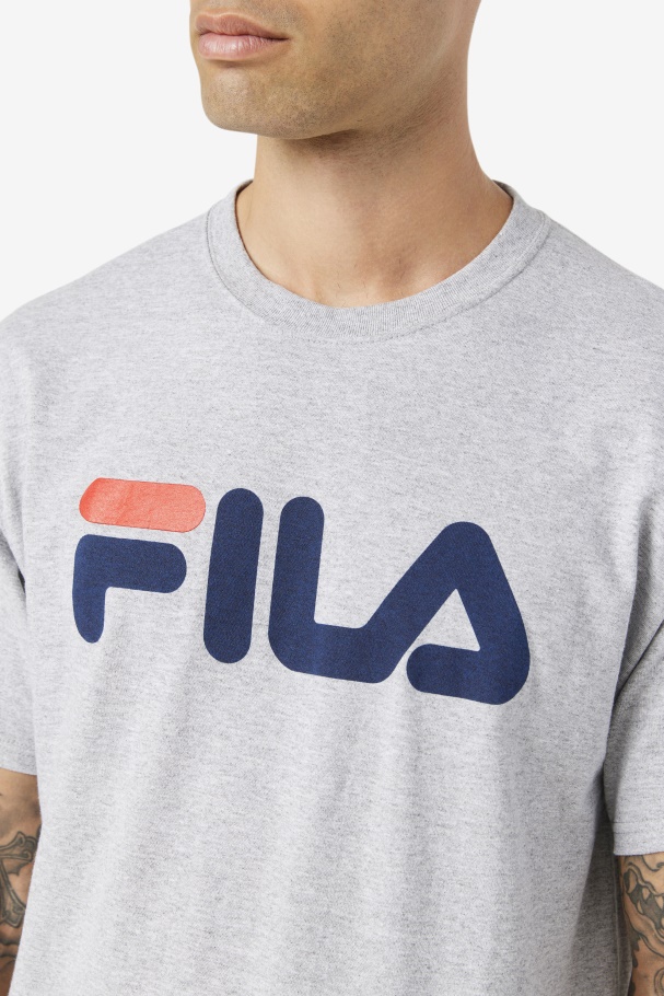 Camiseta Cinza Urze/marinha/vermelho Fila Com Logotipo Masculino