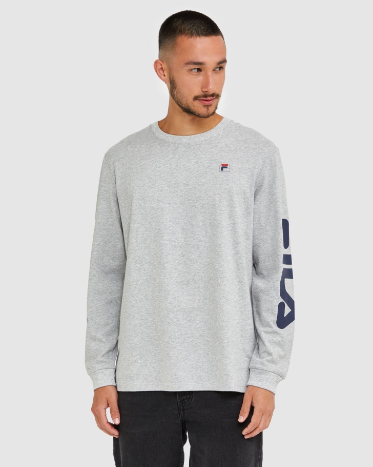 Camiseta Clássica Masculina De Manga Longa Prateada Marle Fila