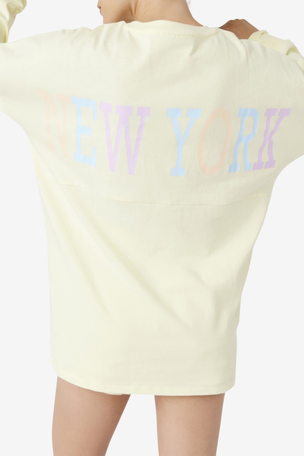 Camiseta De Manga Longa Oversized Amarela Macia Fila Janet