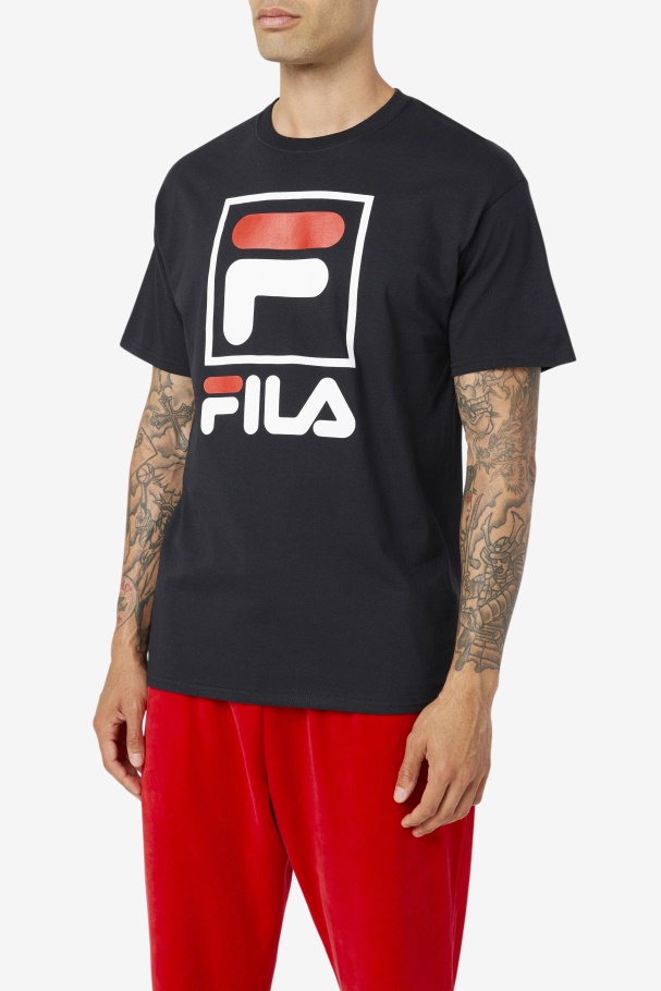 Camiseta Empilhada Preta/branca/vermelha Fila