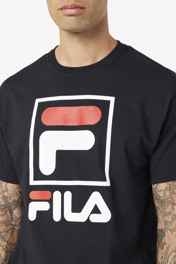 Camiseta Empilhada Preta/branca/vermelha Fila