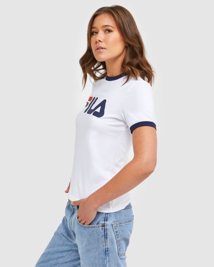 Camiseta Feminina Ringer Clássico Fila Branca