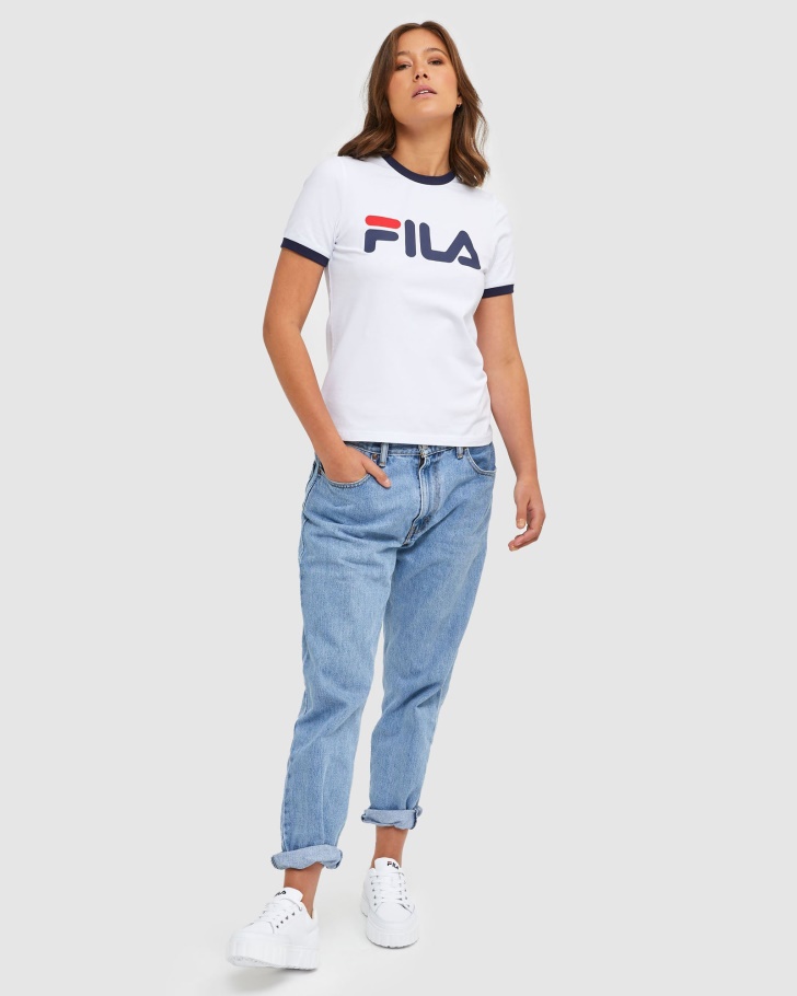Camiseta Feminina Ringer Clássico Fila Branca