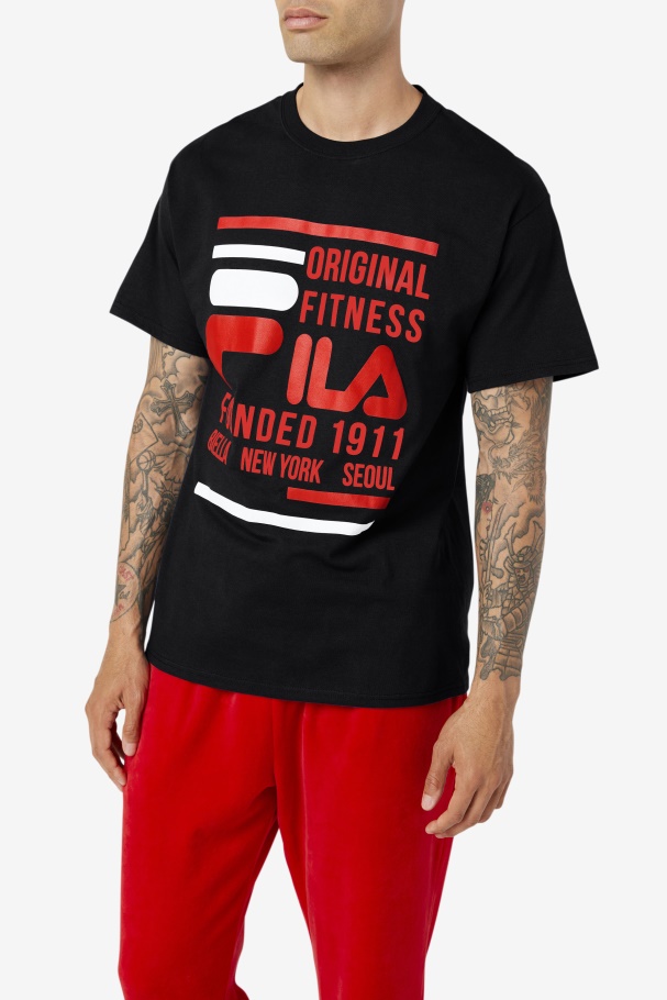 Camiseta Fitness Original Fila Preta/vermelha/branca