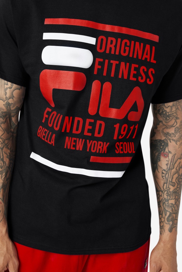 Camiseta Fitness Original Fila Preta/vermelha/branca