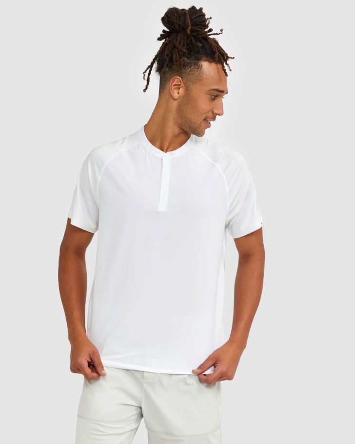 Camiseta Henley Masculina Gola Alta Fila Branca