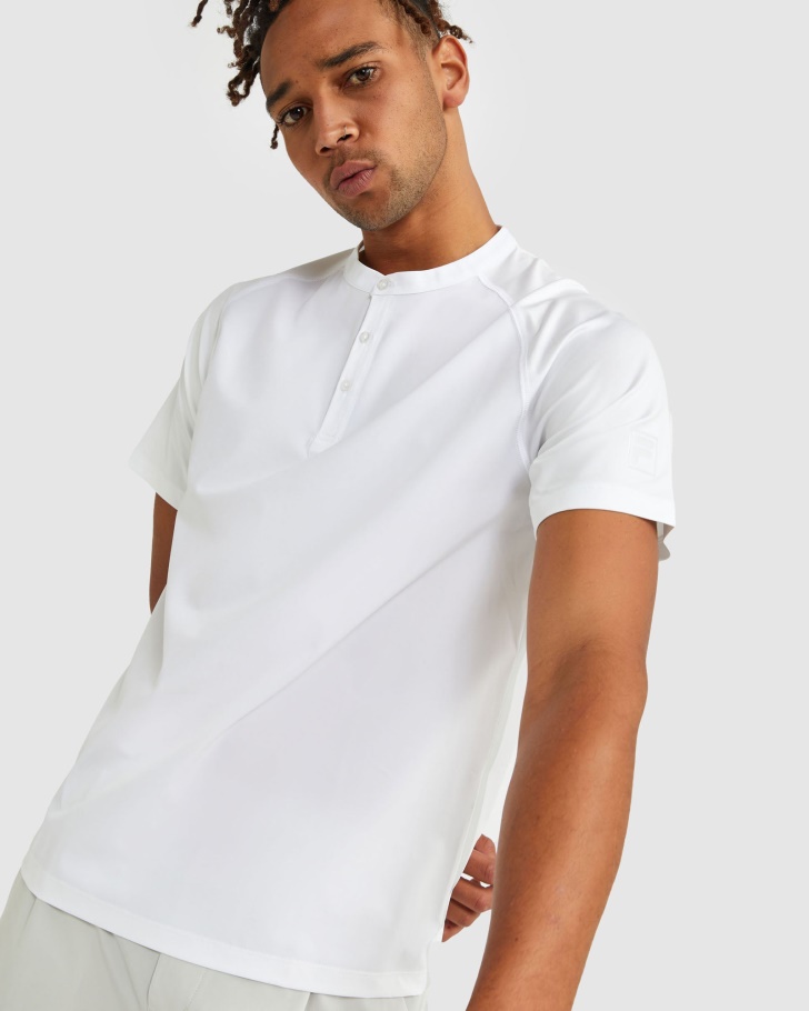 Camiseta Henley Masculina Gola Alta Fila Branca