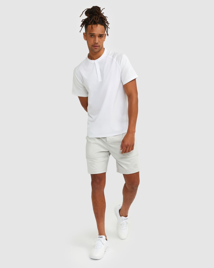 Camiseta Henley Masculina Gola Alta Fila Branca