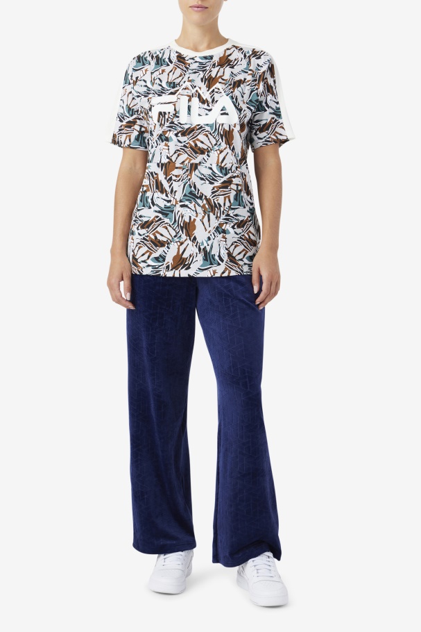 Camiseta Nataly Boyfriend Fila Garça/tempestade/lago Profundo Estampado