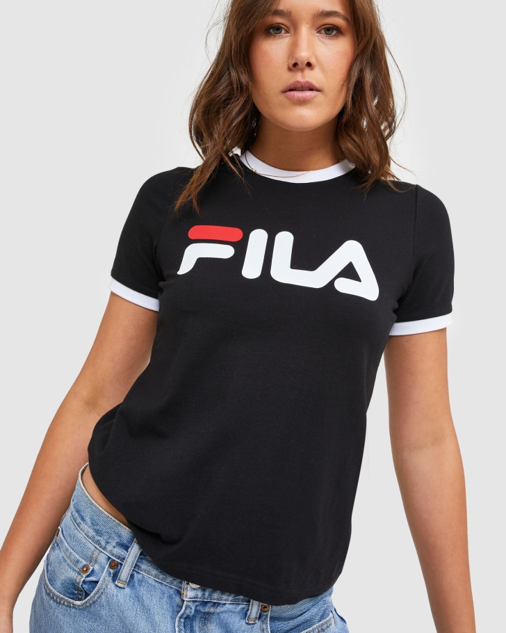 Camiseta Ringer Clássica Feminina Preta Fila