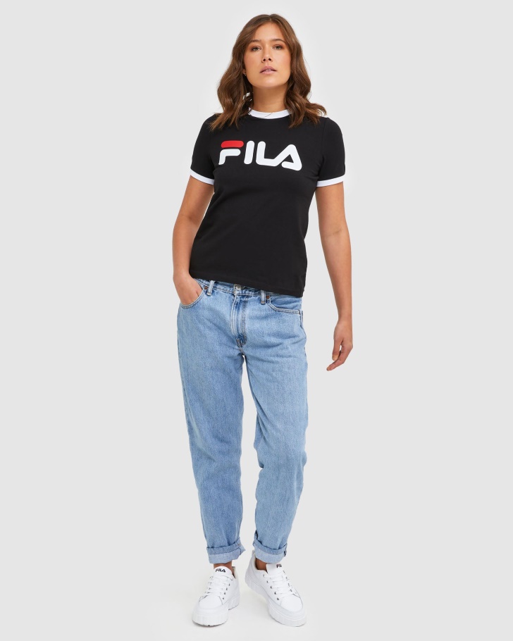 Camiseta Ringer Clássica Feminina Preta Fila