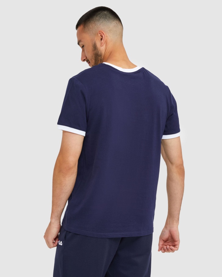 Camiseta Ringer Masculina Clássica Nova Azul Marinho Fila