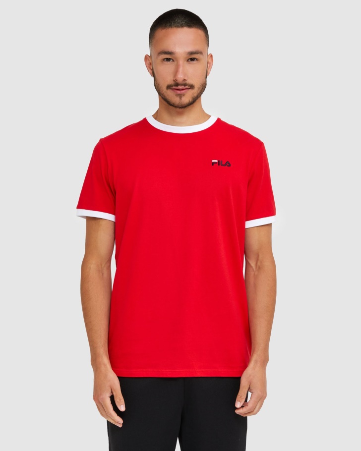 Camiseta Ringer Masculina Clássica Vermelha Fila