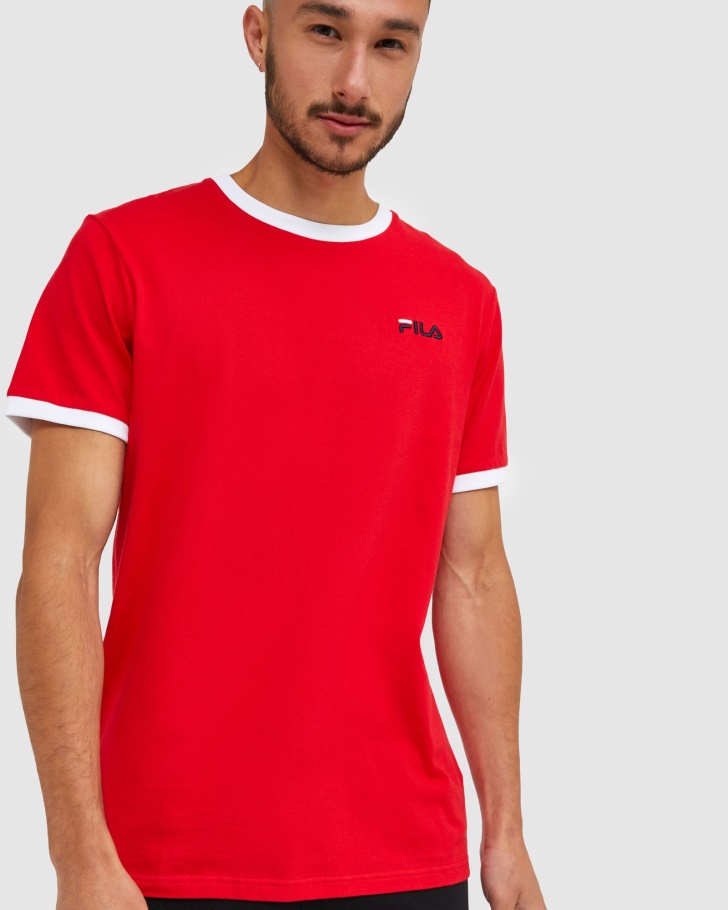 Camiseta Ringer Masculina Clássica Vermelha Fila