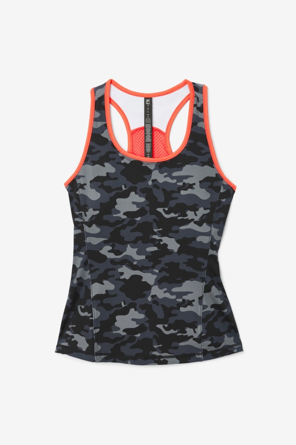 Fila Dark Camo/hot Coral/black Uplift Colorblock Racerback Tank