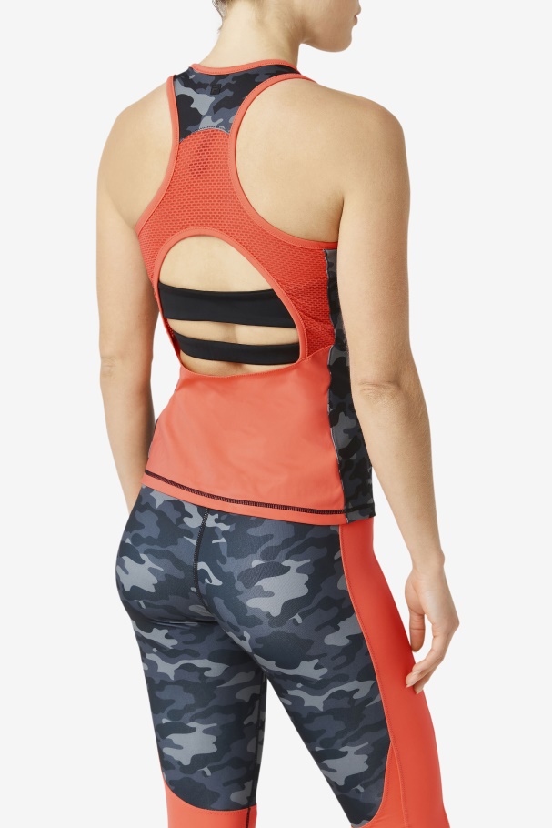 Fila Dark Camo/hot Coral/black Uplift Colorblock Racerback Tank