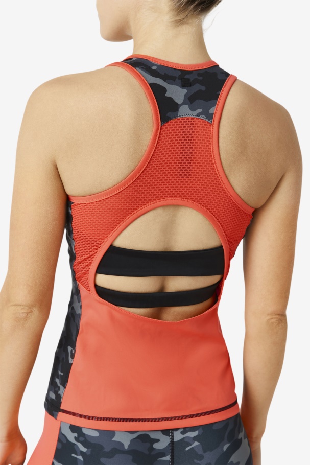 Fila Dark Camo/hot Coral/black Uplift Colorblock Racerback Tank