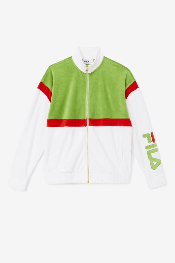Jaqueta De Veludo Mansur Fila Branco/verde Floresta/vermelho