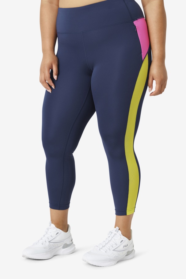 Legging Azul Marinho/rosa Brilhante/enxofre Forza Contraste 7/8