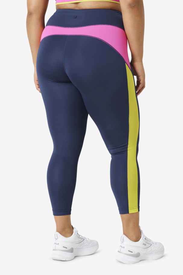 Legging Azul Marinho/rosa Brilhante/enxofre Forza Contraste 7/8