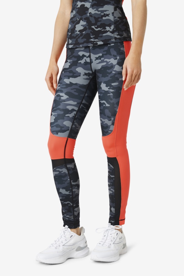Legging Fila Camuflada Escura/coral/preto
