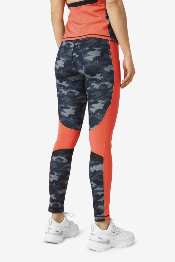 Legging Fila Camuflada Escura/coral/preto