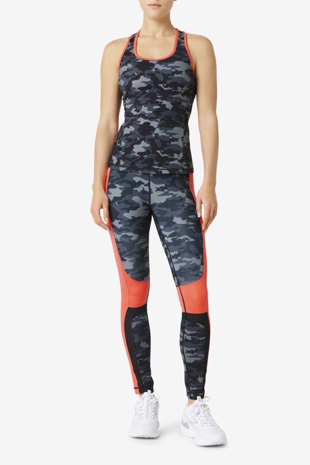 Legging Fila Camuflada Escura/coral/preto