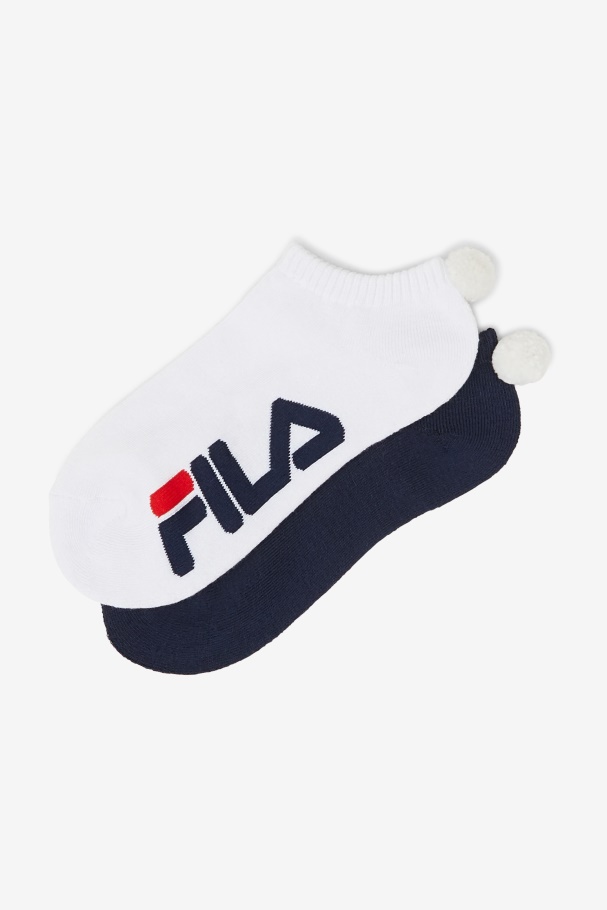 Meia De Pompom De Tênis Feminino Pacote Com 2 Fila Azul Marinho