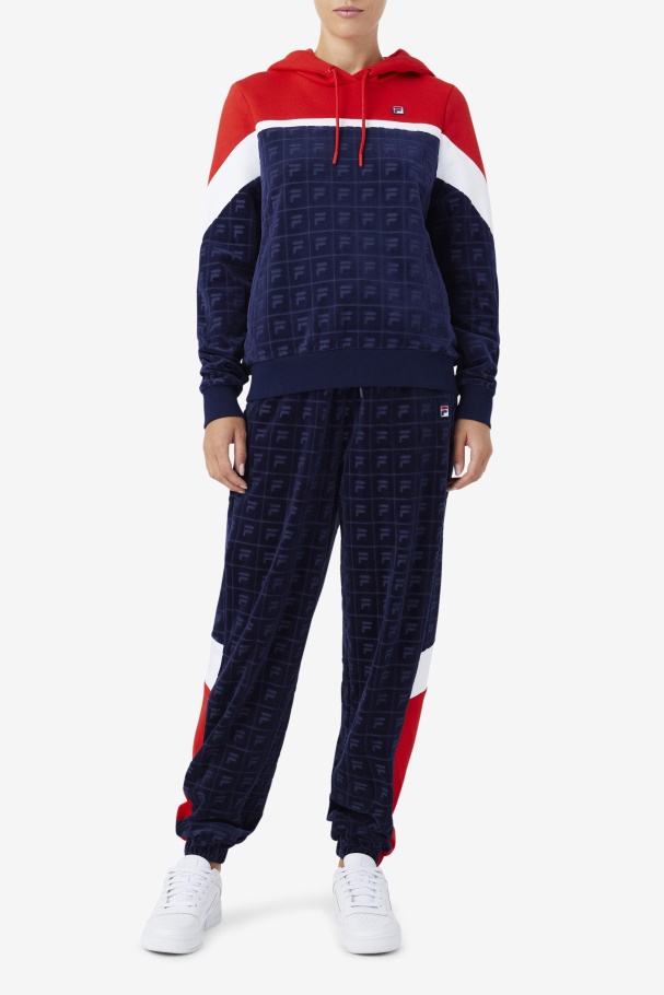 Moletom Com Capuz Lorri Veludo Azul Marinho/vermelho/branco