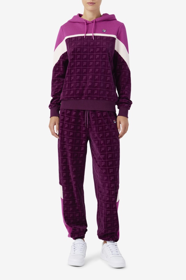 Moletom Com Capuz Lorri Veludo Uva Vinho/rouge/potpourri Fila