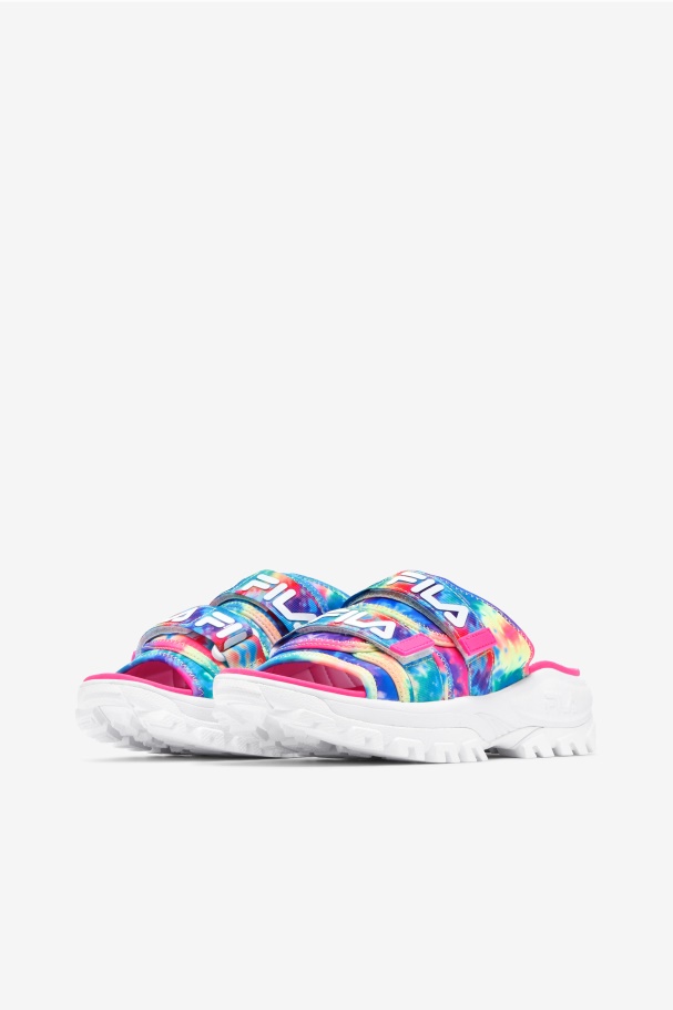 Multi/branco/rosa Glo Feminino Tie Dye Ao Ar Livre Slide Fila