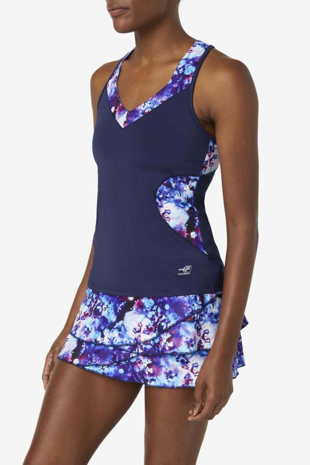 Pickleball Halter Tank Fila Estampado Marinho/marinho
