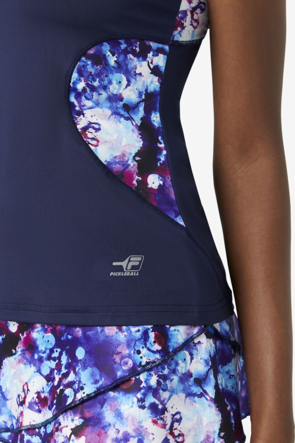 Pickleball Halter Tank Fila Estampado Marinho/marinho