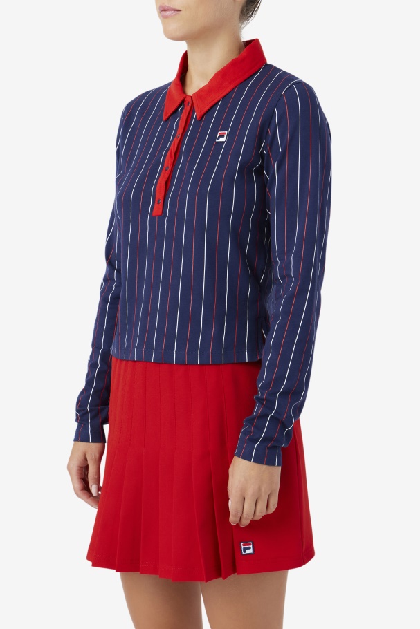 Polo Manga Longa Jada Azul Marinho/vermelho/branco Fila