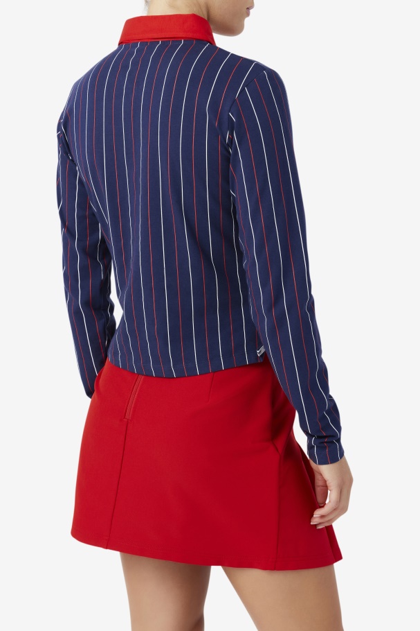 Polo Manga Longa Jada Azul Marinho/vermelho/branco Fila