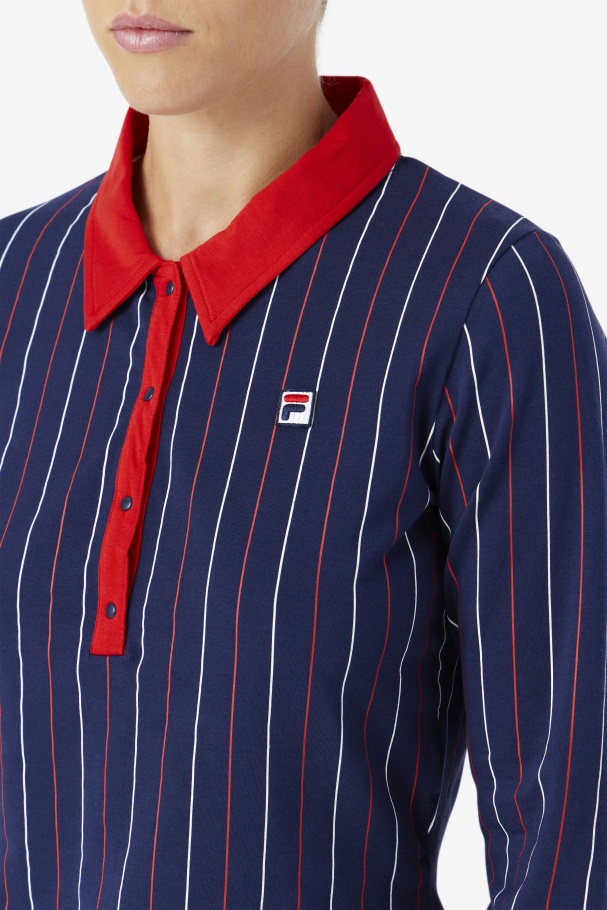 Polo Manga Longa Jada Azul Marinho/vermelho/branco Fila