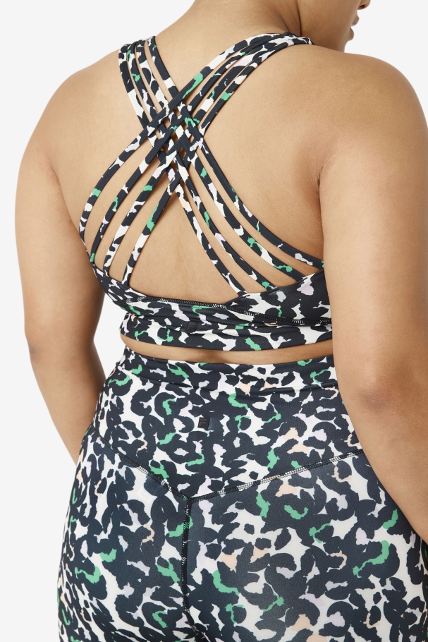 Sutiã Esportivo Preto Animal Print Fila Uplift Gola Alta