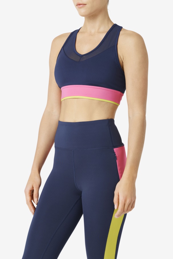 Sutiã Uplift Costas Nadador Azul Marinho/azaléia/fila De Enxofre