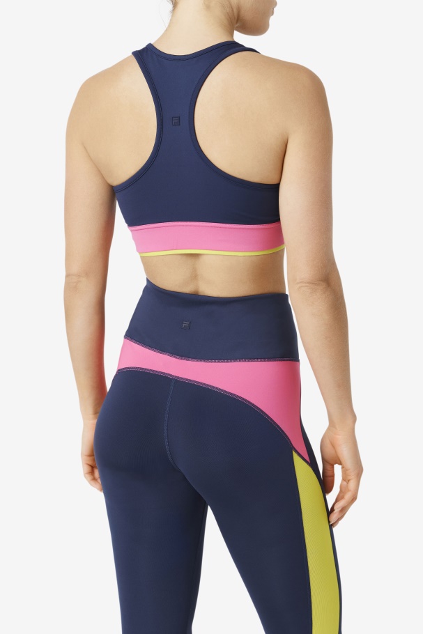 Sutiã Uplift Costas Nadador Azul Marinho/azaléia/fila De Enxofre